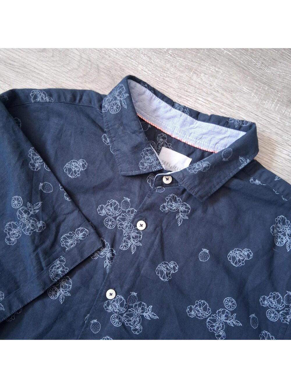 Steele & Jelly Mens XL Slim Fit LINEN Blend Blend Blue Floral Short Sleeve Shirt
